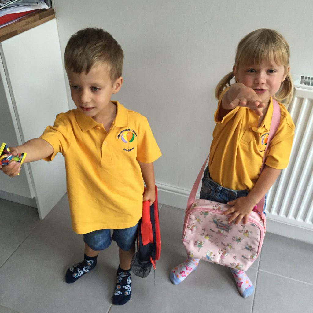 The twins’ last day at pre-school